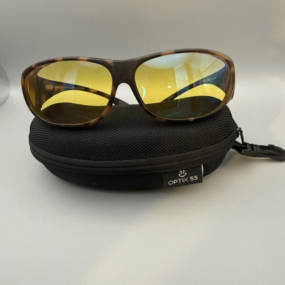 Optix 55 Polarized Wrap Around Tortoise Frame/Yellow LensShield W/Case Authenic